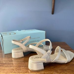 Life Stride Champagne Metallic Block Heel Sandals WORN ONCE